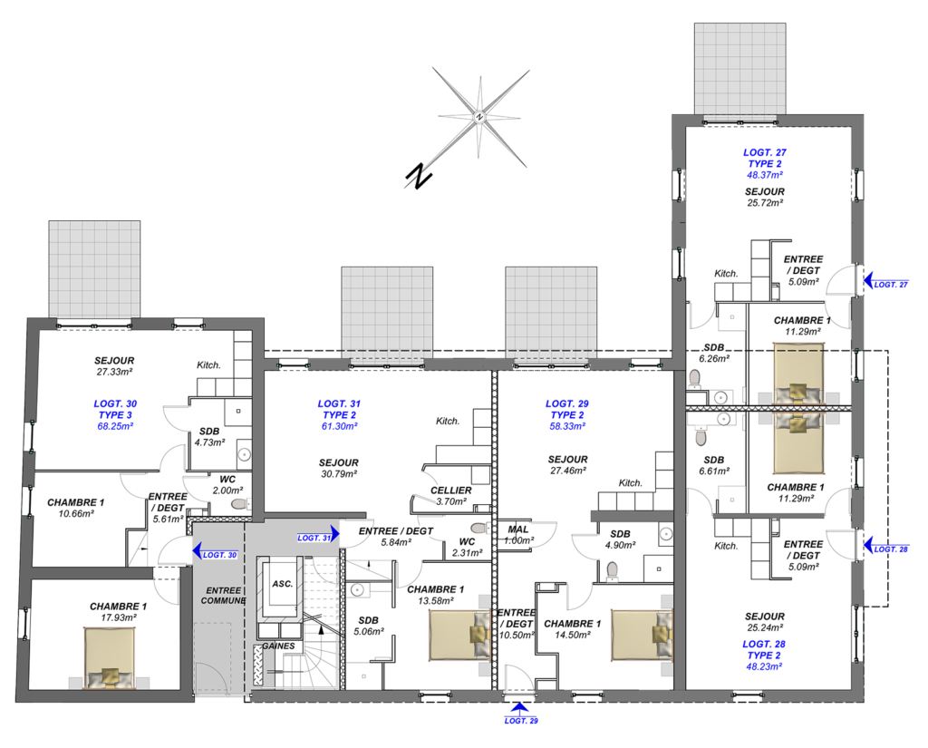 plan du rez-de-chaussée du béguinage le clos des pommiers à duisans